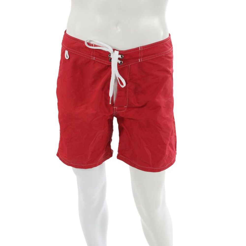 Sundek Mens Double Drawstring Striped Trim Swim Trunks Red White Size 32